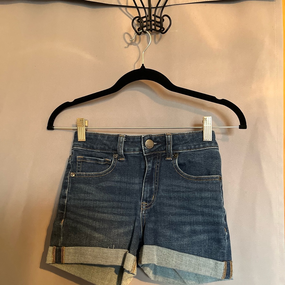 Aero High Rise Midi Denim Shorts